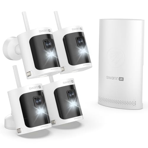 Swann AllSecure AS4K800SD4 - Sistema de Seguridad inalámbrico 4K con 4 cámaras sin Cables y 4 baterías Recargables, Torre NVR, Siempre Cargado, Siempre Seguro