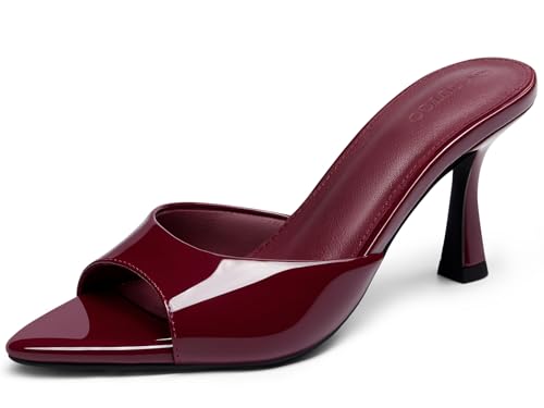 Image of Coutgo Womens Heeled Mules Pointed Peep Toe High Heels Slip On Backless Mule Sandals Dress Shoes