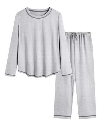 Image of KCW Womens Pajamas Sets 100% Cotton 2 Piece Lounge Set Long Sleeve Tops and Pants Soft Pjs Sleepwear with Pockets