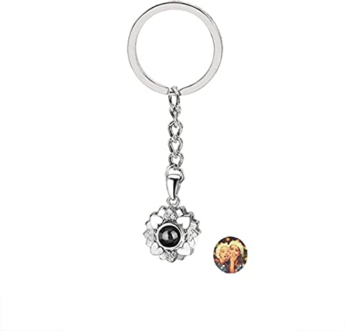 Personalized Photo Keychain with I Love You 100 Languages Custom Picture Heart Pendant Keychain Gifts for Her