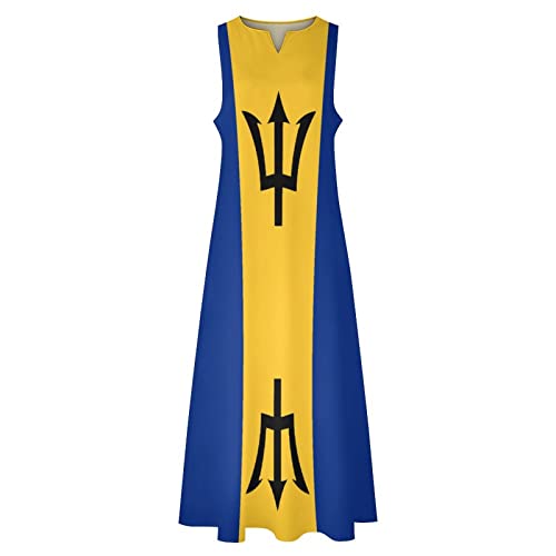 Image of TAIZIYEAH Long Dress Elegant Casual Long Dress Barbados Flag Girls Summer Sunshine Beach Skirts for Womens M
