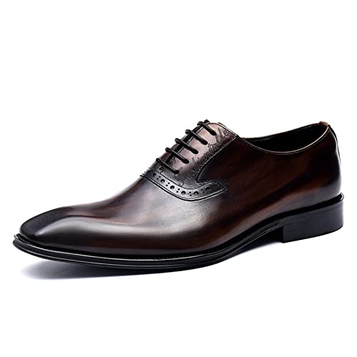 Mens Genuine Leather Lace Up Shoes Plain Toe Formal Dress Oxford Shoe for Business Wedding Work (Color : Brown, Size : 45)