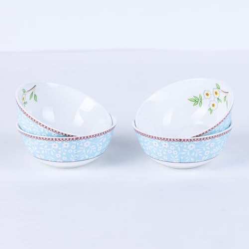 Image of GOLDEN QUEEN'S Handcrafted 12 Pieces Dinner Set | 4 Dinner Plates, 4 Small Bowls & 4 Side Plates | Perfect for Hosting Guests and Daily Meals - Birdie in Pink Dinnerware - Blue Birdie Dinnerware