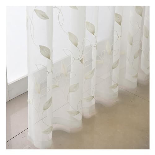 PSKJHN Embroidered Living Room Sheer Curtains Leaves Voile Pencil Pleat Window Treatments Curtain for Bedroom Kitcken 2 Panels, W200xL270cm,White - Image 2