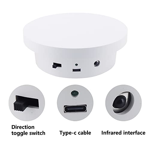 Comxim Rotating Display Stand Turntable With Remote Control 2 Lids 5.1In/7.09In Diameter 11Lb Load Capacity Type-C Power Supply For Photography Product, 3D Scanning, Turner Cup Displaying (18Cm White) #TOP3