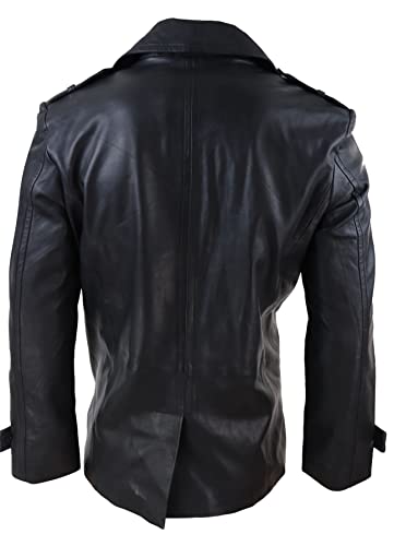 TruClothing Mens Real Leather 3/4 Double Breasted Pea Coat Sherlock Brown Sailor Classic4