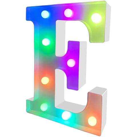 ENSHUI Colorful Light Up Letters Marquee Letter Lights, LED Letters with Lights, Battery Powered Auto Color Changing Lighted Letter Signs for Party, Birthday, Table, Wall Decoration, Christmas Gift E Cover