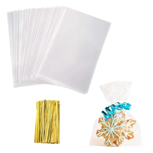 Yotelab Cellophane Treat Bags, Small 4X6 Inches Cellophane Bags With Twist Ties,100 Pcs