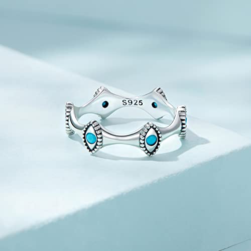 Evil Eye Turquoise Ring for Women: 925 Sterling Silver Turkish Eyes Stackable Rings Wedding Eternity Band Engagement Promise Bands, Fashion Birthday Jewelry Size 6-84