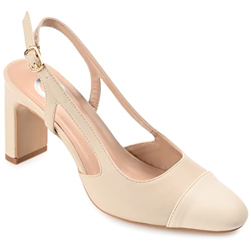 Journee Collection Womens Reignn Sling Back Mid Block Heel Almond Toe Pumps Taupe 8.5 Medium Womens Us #TOP27