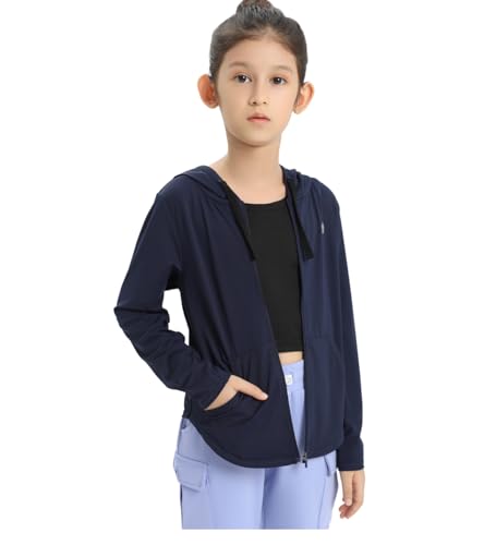 Girls UPF50+ Zip-Up Hoodie Sun Protection Jacket Hooded Lightweight Long Sleeve Shirt 3-12years4