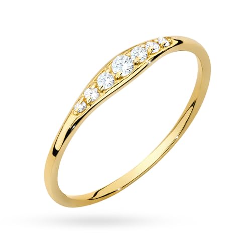 MARKO Eleganter Damenring aus 333 Echtgold – Feine Goldschiene mit funkelnden Zirkonia | Zeitloser Verlobungsring & Eheringe Ring Gold Damen | Vorsteckring Schmuck Gold Jewelry (59 (18.8))