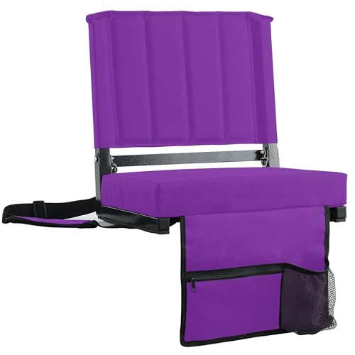 Image of SPORT BEATS Stadium Seats with Back Support Bleacher Chairs with Back and Cushion Thick Padded Bleacher Seats Includes Shoulder Strap Dark Purple 2pcs Regular - 17 inch W x 12 inch D x 16.5 inch H