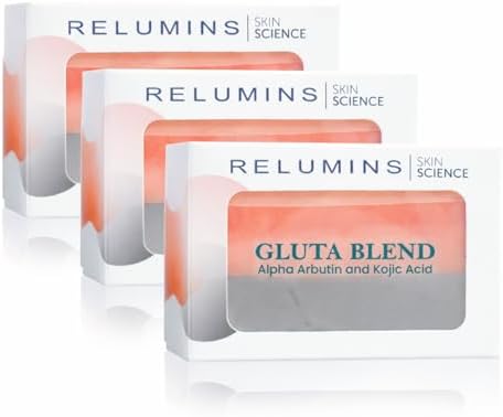 Relumins Premium 3-in-1 Glutablend Exfoliating Peeling Soap Bar, Skin Whitening Dark Spot Corrector, Anti-Aging Beauty Soap with Rosehips โ Gentle Face & Body Cleanser 120g x 3 Bars