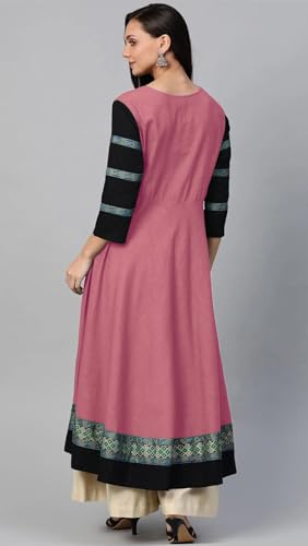 Image of HF HOLYDAY FASHION Cotton Silk Anarkali Printed Border Long Umbrella Gown Kurta for Women