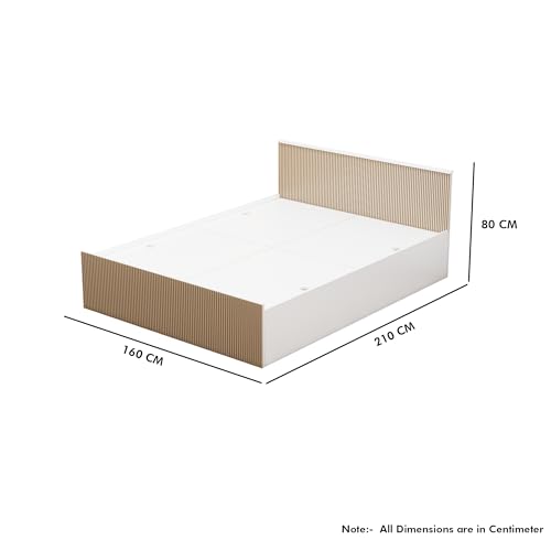 Image of Bniture Modern Queen Size Bed with Storage Box | Engineered Wood Bed 3D Textured Panels | Dual Tone Cupboard for Bedroom | Wooden Bed Queen Beds Storage (Frosty White & Giant Wood, Queen)