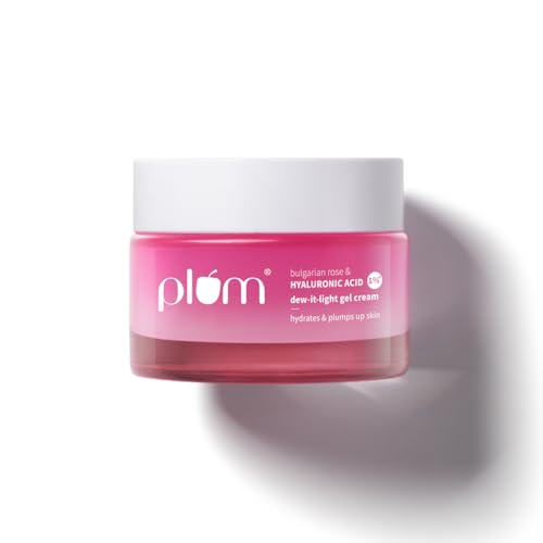 Image of Plum 1% Hyaluronic Acid & Bulgarian Rose ​Dew-It-Light Gel Moisturizer Cream​ 50g | 120 hrs Multi-Layer Hydration | Retains Moisture | Light, Oil-Free, Non-Greasy | Face Moisturiser for Women & Men | For All Skin Types |