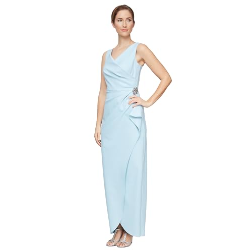 Image of Alex Evenings Women's Slimming Long Side Ruched Dress with Cascade Ruffle Skirt