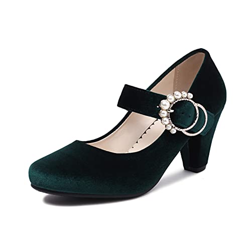elerhythm Damen Mary Janes 1920er Jahre Retro Block Samt Heels...