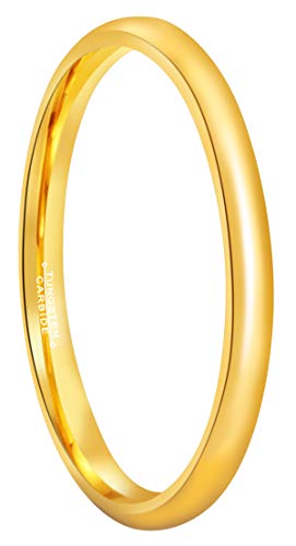 RoyalKay 2mm 4mm 6mm 24k Gold Plated Tungsten Wedding Ring Band Men Women Couple Domed High Polished Comfort Fit Size 3.5 To 17 (2mm,10)