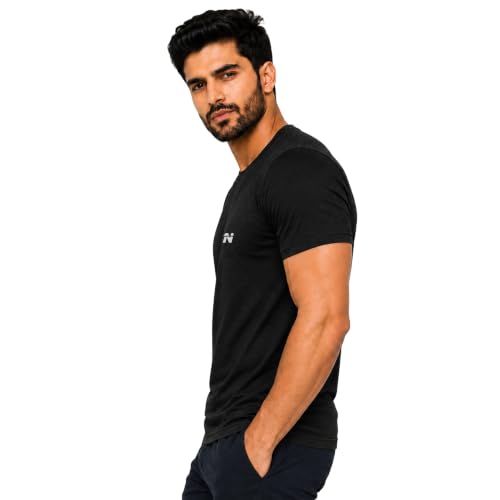 Image of NINQ Half Sleeve Tshirt for Men | Round Neck Regular Tshirt | Breathable Mesh Dotted Stylish T-Shirt | Sports Wear Casual Tee for Gym, Running & Daily Comfort