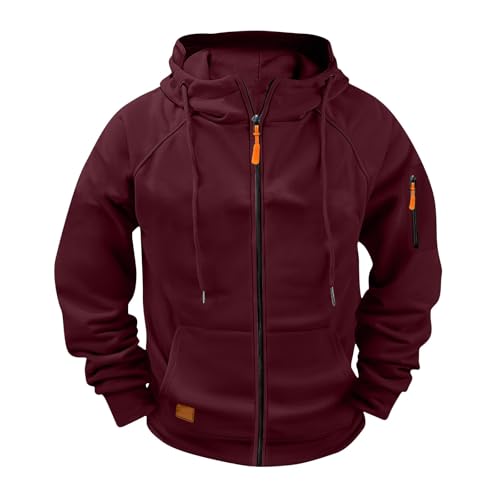 Generisch Jacke Herren Hoodie Herren Reißverschluss Kapuzenjacke Sweatjacke Zip Sweater Casual Arbeitspullover Mit Taschen Und Reißverschluss-Armablage Wein L Generisch Jacke Herren Hoodie Herren Reißverschluss Kapuzenjacke Sweatjacke Zip Sweater Casual Arbeitspullover Mit Taschen Und Reißverschluss-Armablage Wein L