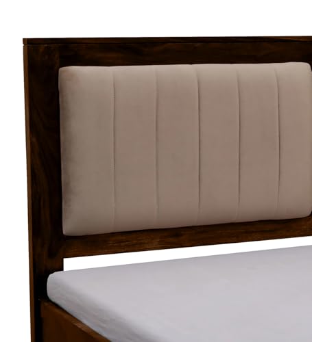 Image of EXCEL International Cross Pettern Design Solid Sheesham Wood Queen Size Bed with Drawer Storage | Double Bed with Box Storage & Upholstered Cushined Headboard for Bedroom | Rosewood, Provincial Teak