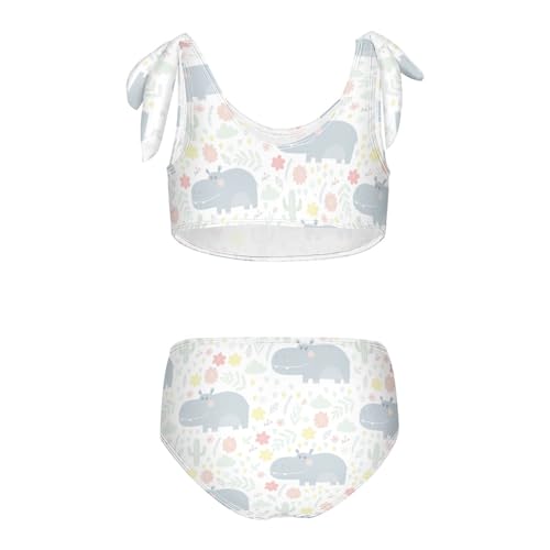 Wusikd Cute Hippo Girls Swimsuits Two Piece Cartoon Cactus Swimwear Bikini Set for for Girls Size 5-6T2