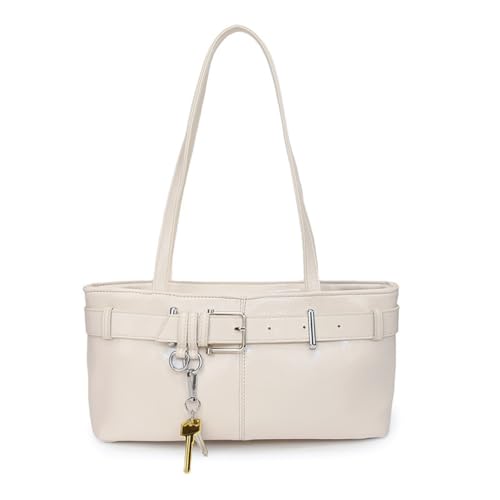 Stylily Vintage Shoulder Bag for Women Y2K Underarm Purse with Belt Buckle Small Satchel Tote Handbag White