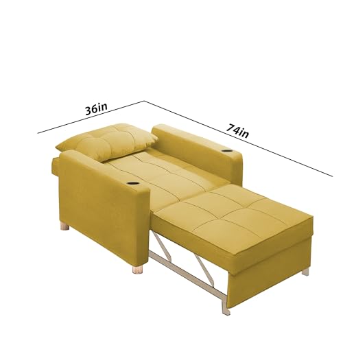 Image of Casaliving Treshta Single Seater Sofa Cum Bed Sofa Set for Living Room (Yellow-Colour Fabric) Premium Fabric Sofa Cum Bed