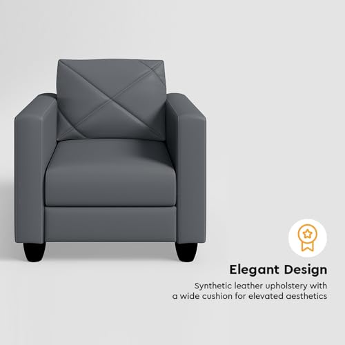 Image of Interio by Godrej Sofa Quad 1 Seater Leatherette Sofa for Living Room, 1-Year Warranty, Pinewood, Nimbus Grey