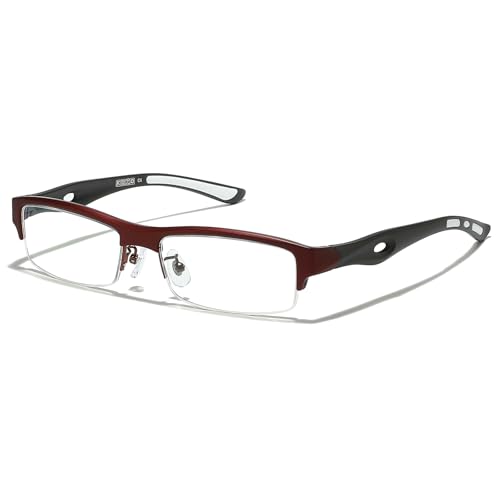 JOLLYNOVA Leon Sports Reading Glasses for Men,Half Glasses Frame Lightweight Al-Mg Metal Blue Light Computer Readers (Black Red, 1.5, x)