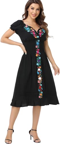 2024 Women's Embroidered Dress Casual Bohemian V-Neck Dress Short Sleeve Floral Wedding Party Dress4