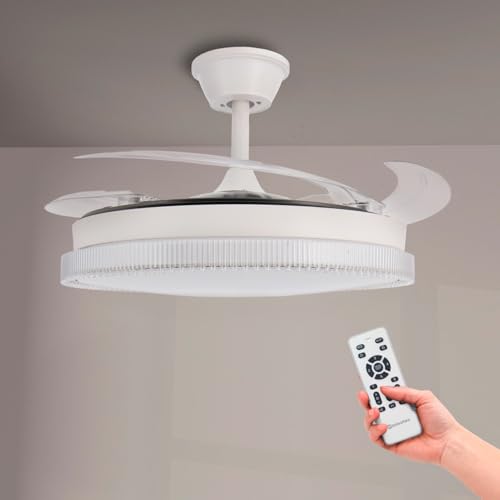 M mimotec - Ventilador de Techo Led White Diamond, Temperatura de color regulable, Función Verano/Invierno, 6 velocidades, LM8851