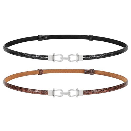 Image of JASGOOD Leather Skinny Belts for Women Plus Size Ladies Thin Waist Belts Adjustable for Jeans Pants Dresses with Gold Buckle