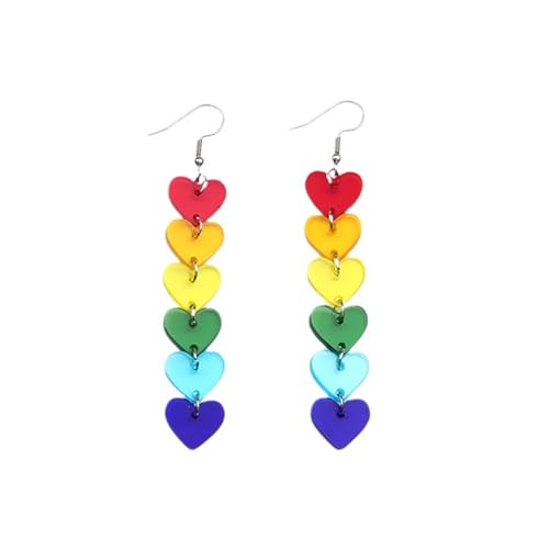1 Par Aretes Arcoíris del Orgullo en Forma de Corazón para Mujer, Arete Acrílico Coloridos, Accesorios para Indumentarias del Orgullo, Aretes Colgantes Gay/Lésbicas