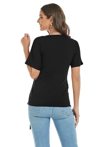 LEIYEE Womens Summer V Neck Short Sleeve Wrap Tops Casual Cute Front Twist Tie Knot Shirts Blouse3