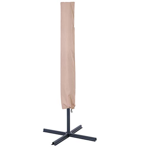 SONGMICS Parasol Umbrella Cover with Rod, Waterproof 600D Oxford Fabric Protective Cover for Umbrellas up to 3 m, Fade-Proof with Zipper, 183 x 25/35 cm, Taupe GFC183BR