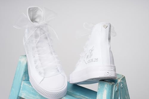 Personalized Sneakers for Bride – Custom Wedding Shoes with Name – Handmade White Bridal Footwear – Comfortable Flat Sneakers for Wedding Day4