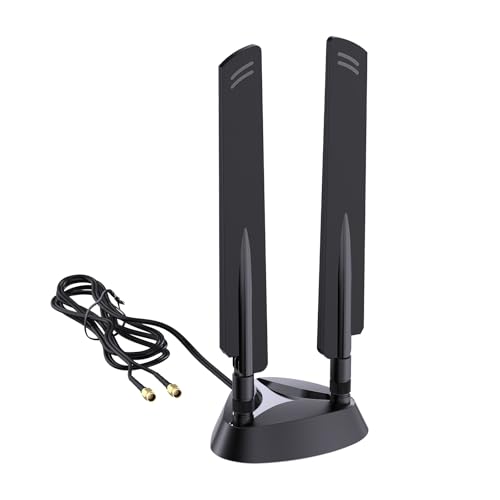QFly WiFi 6e Tri-Band Antenna 6GHz/5GHz/2.4GHz RP-SMA Wi-Fi Antennas with Magnetic Base and 6.5ft Extension Cable for PC Desktop Computer PCIE Wireless Card Adapter Router