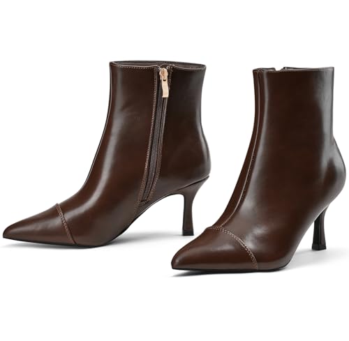 Elisabet Tang Ankle Boots Booties for Women Pointed Toe 3 Inches Heel Dress Comfy with Side Zipper Mide Calf Dat Work Formal Winter Fall3