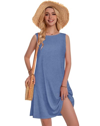 Image of Summer Dresses for Women Beach Boho Sleeveless Vintage Floral Flowy Pocket Tshirt Tank Sundresses 2026