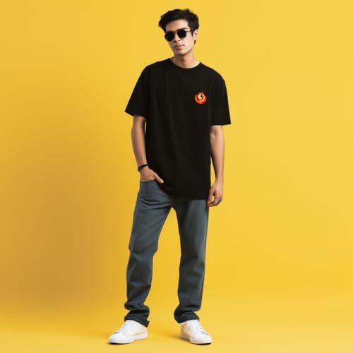 Image of prabhu bhakti Men's Oversized Aghori Printed Black Cotton T-Shirts | Round Neck Drop Shoulder Half Sleeve Black Casual T-Shirt for Men