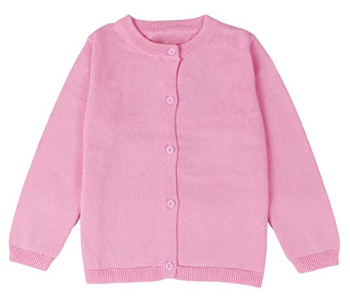 Ncycullo Baby Girl's Long Sleeve Cardigan Little Girl Button Sweater Crew Neck Cardigans Sweater 121 Pink 5-6Y