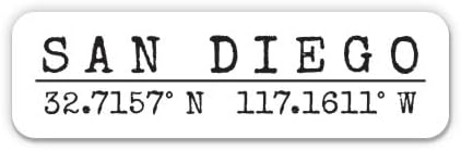 San Diego California - City Coordinates - Vinyl Sticker - Large Size (11 Wide)