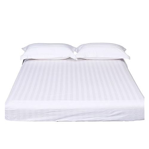 Sábana Ajustable 100% Algodón Bolsillo Profundo 25cm Franja Satinada 3cm Calidad Hotel Sedoso Tejido Satinado Transpirable Refrescante Duradero Sábana Bajera Cuidado Fácil Sin Funda De Almohada