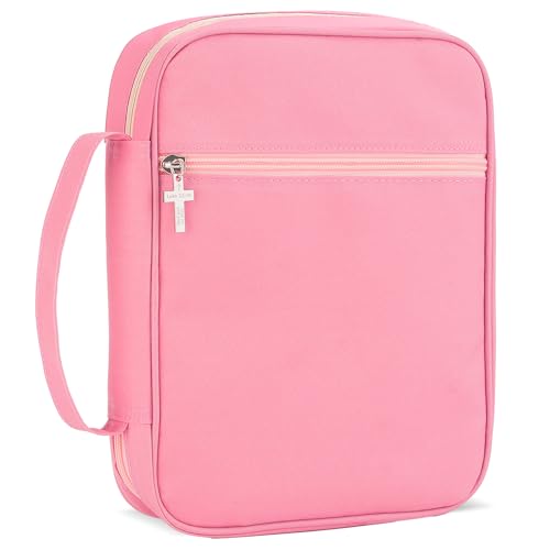 Bible Cover with Durable Handle Carrying Book Case Church Bag Bible Protective with Zippered Pocket Bible Study Accessories Supplies Gift for Mother Lady Women Men(Pink)