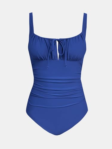 Image of CUPSHE Women's One Piece Swimsuit Ruch Drawstring Square Neck Bathing Suit | Self Tie,Soft Removable Cups,Adjustable Wide Straps,Cutout,Bach Hook,Chic,Fashion,Comfort,Swimwear for Vacation,Beach,Pool
