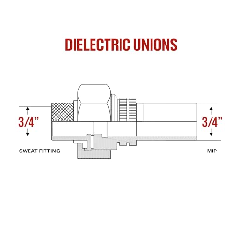 Image of Midline Valve EVNT3412-OM-5 Dielectric Union Pipe Fitting; 3 /4 in. x 1 /2 in. MIP x SWT ; Reduces Electrolysis; Brass x Stainless Steel (5 Pack)