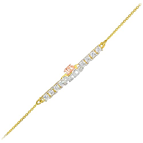 14K Tri Color Yellow, White, and Rose Gold White Cubic Zirconia 15 A os Quinceanera Cable Chain Bracelet - 7 with 1/2